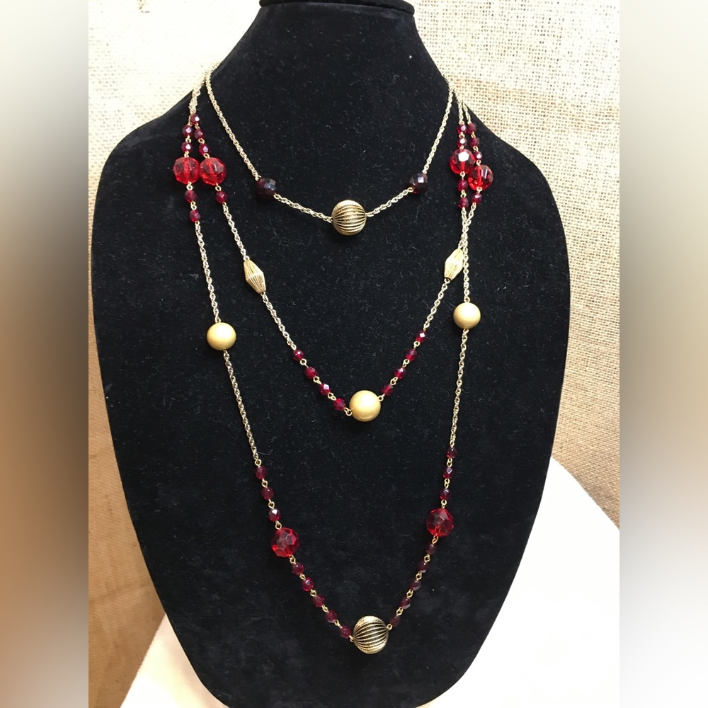 ANTIQUE GOLD BEADED 3 TIER NECKLACE